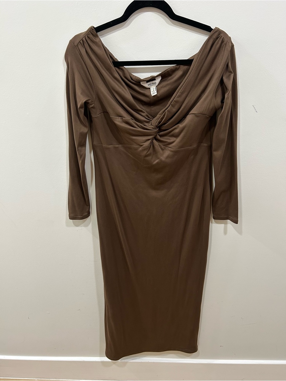 RIVER ISLAND Twist Front Slinky Midi Dress in chocolate US 8 Used lightly